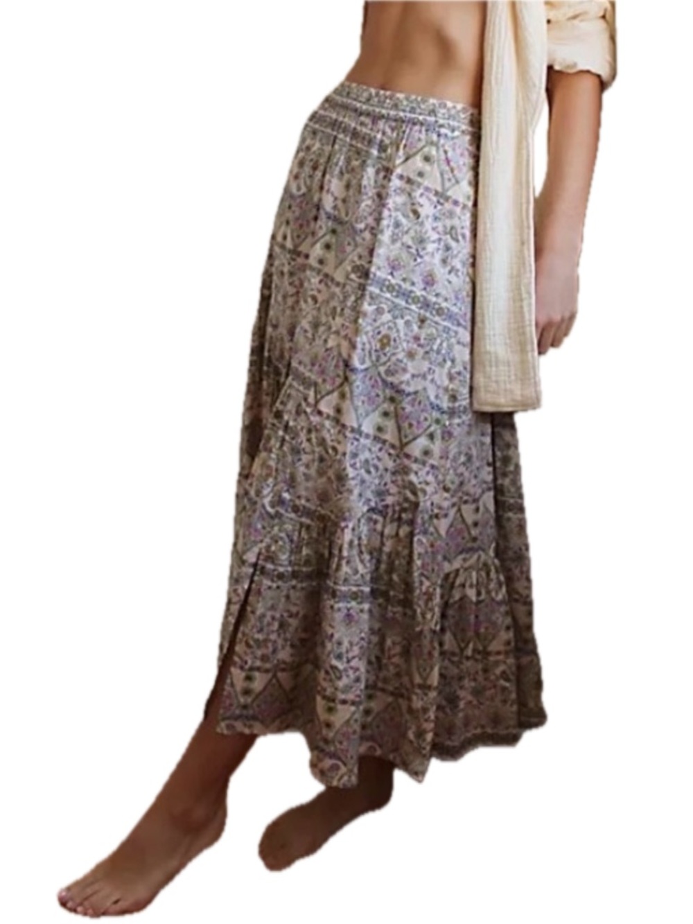 FREE PEOPLE All About The Tiers Floral Print Midi Maxi Skirt Medium 100% Cotton